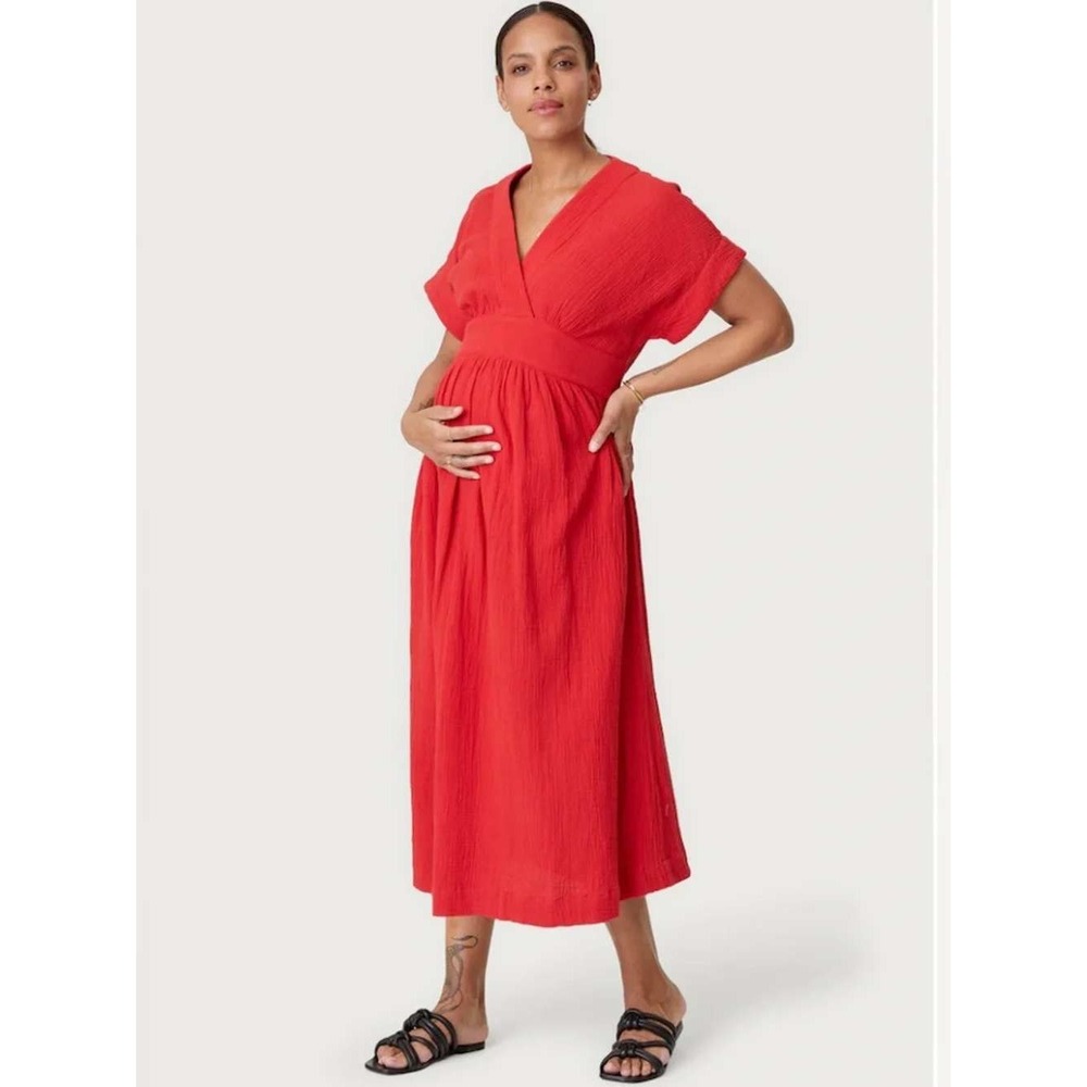 Hatch Maternity Carolina Cotton Gauze Midi Dress Red Large 3